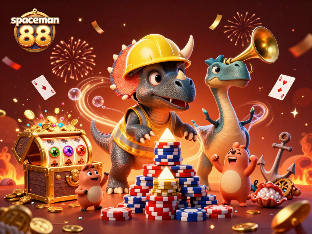 Engage with spaceman 88 in a vibrant casino scene featuring unique characters and animated gambling elements.