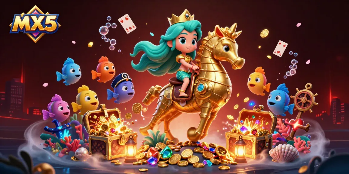 Experience MX5 with a vibrant 3D scene of exciting casino-themed characters and elements.