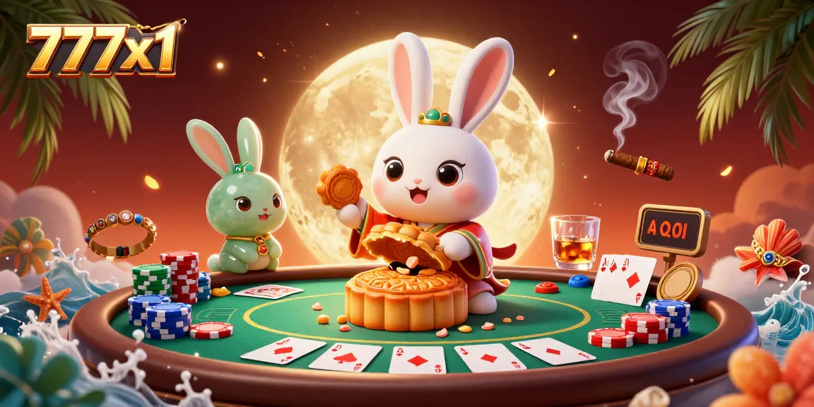 Join the excitement at 777x1 with vibrant 3D casino scene showcasing poker chips and cartoon characters.