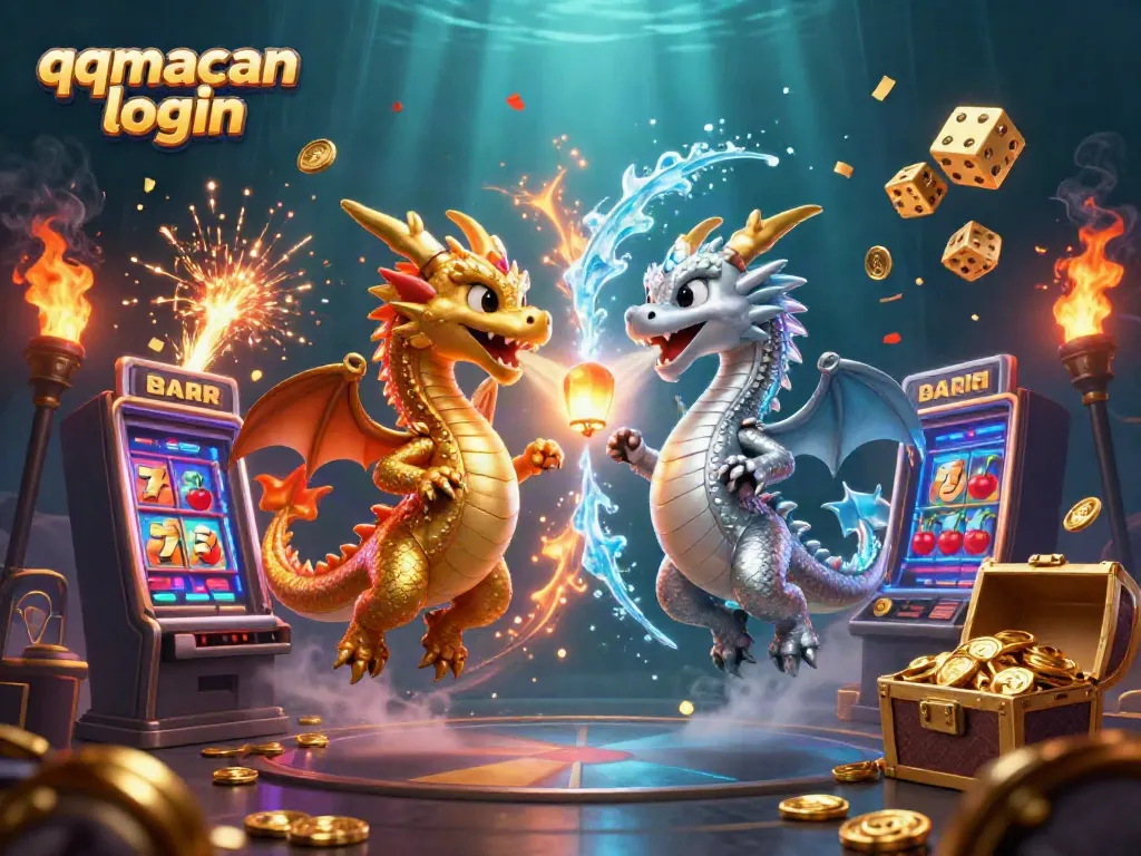 Experience the excitement of qqmacan login with animated dragons and dynamic casino elements.