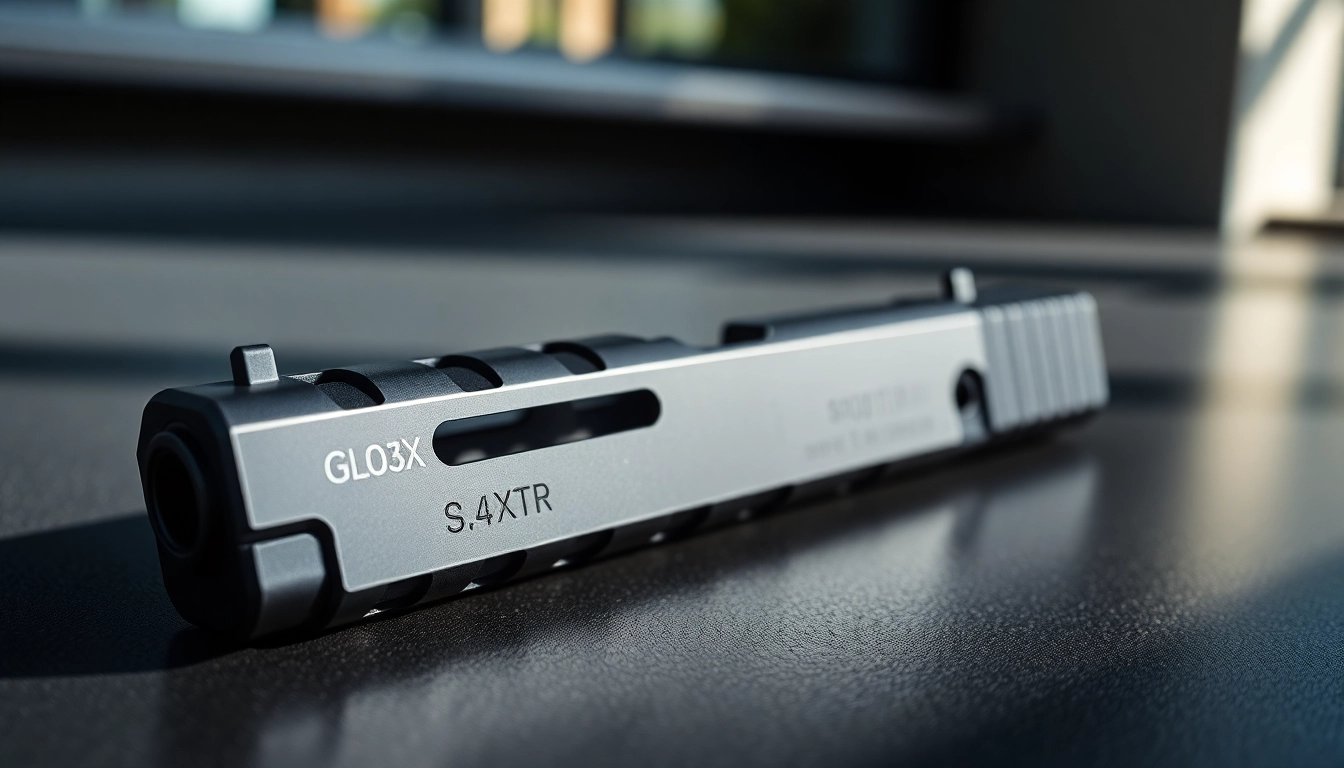 Showcase glock 43x slide with detailed craftsmanship in a professional setting
