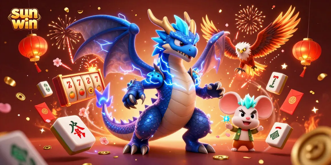 Experience the thrill of sun win in a vibrant 3D casino battle with dragons and special symbols.