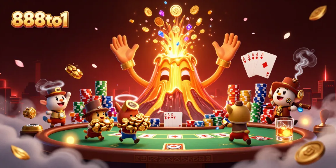 Experience the thrill of winning with 888to1 in this vibrant casino scene filled with treasure and poker excitement.