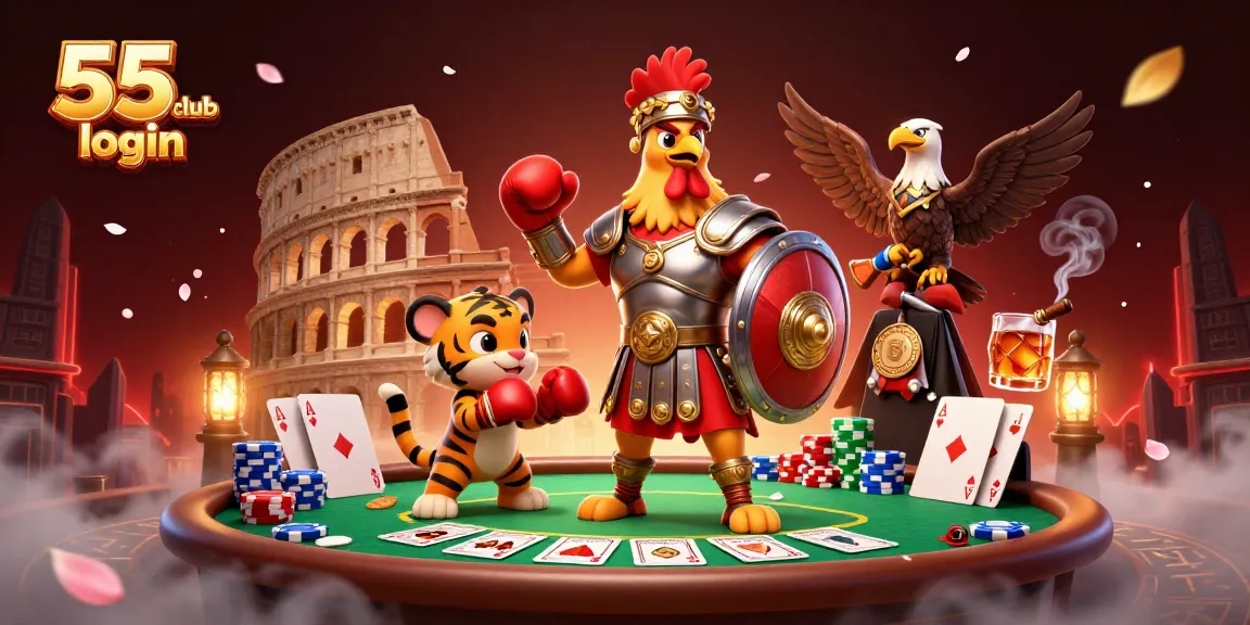 Experience thrilling poker action with the 55 club login in a vibrant 3D casino scene.