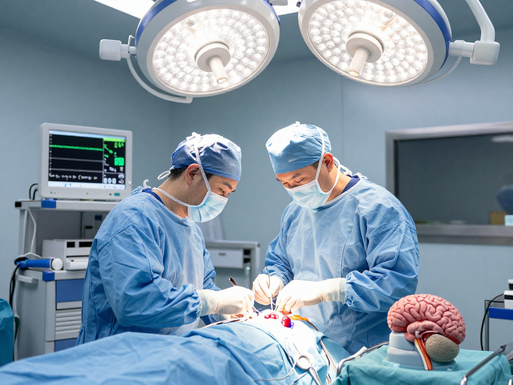 Performing beyin tümörü ameliyatı with expert precision in a sterile surgical environment.