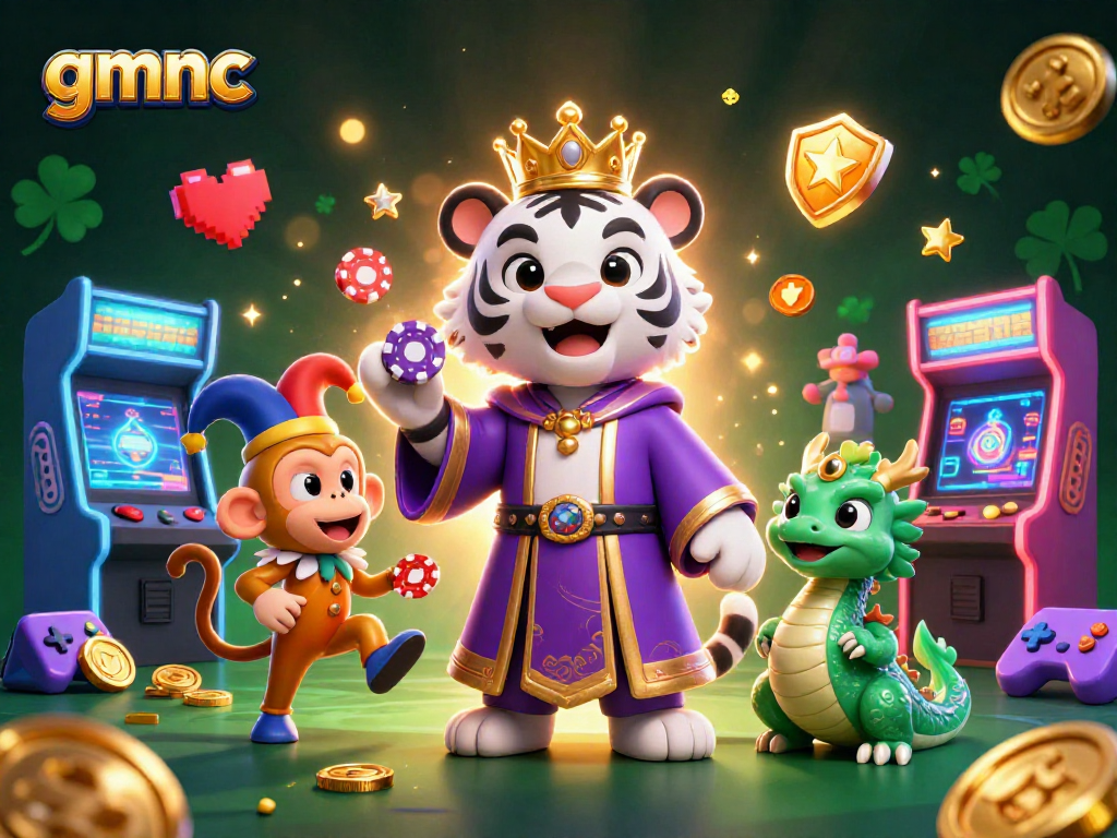 Engage with gmnc's vibrant casino world featuring a majestic tiger and playful monkey.