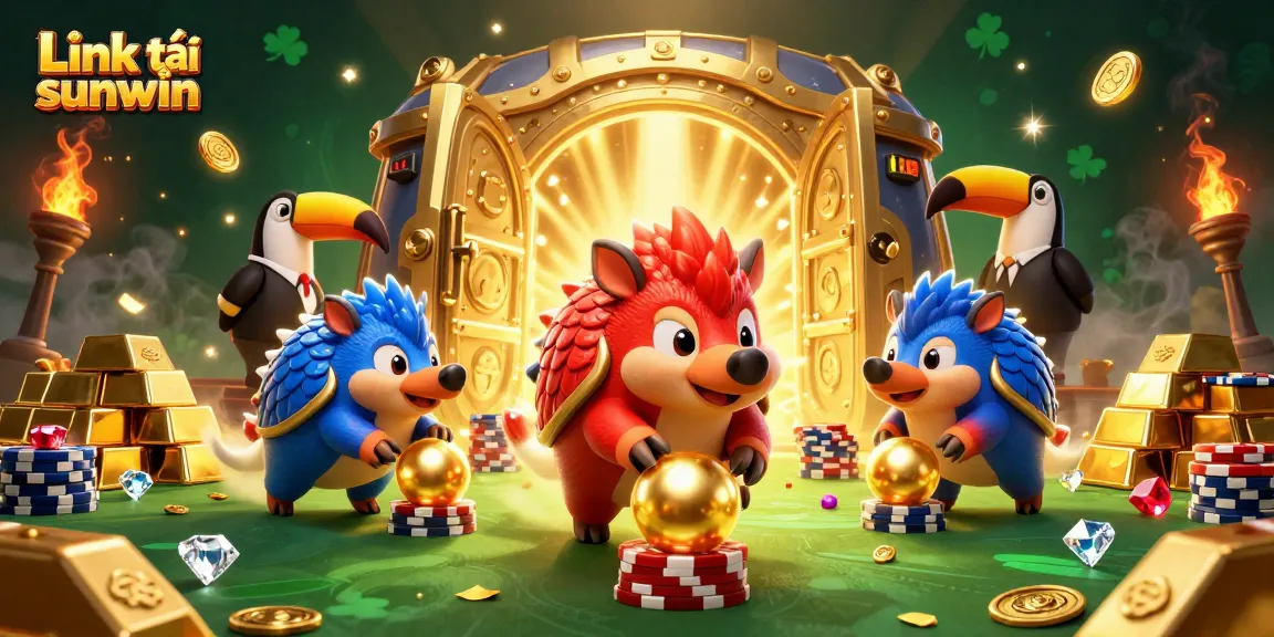 Engage in thrilling gameplay with Link tải sunwin, featuring exuberant pangolins in a vibrant casino scene.