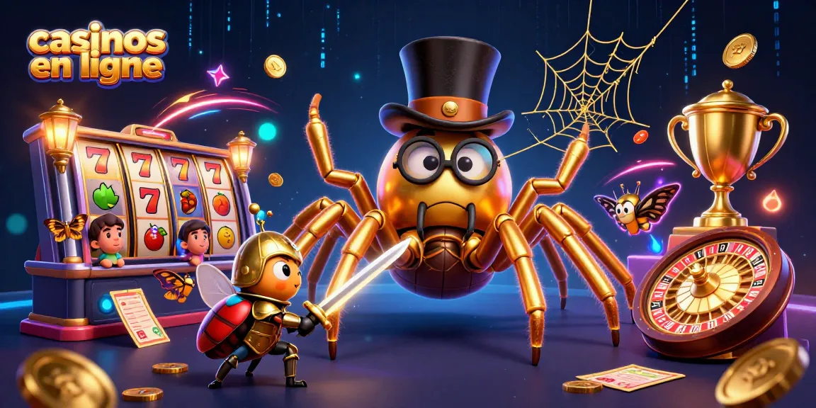 Pariez sur les casinos en ligne avec cette illustration dynamique de l'araignée dorée et ses amis sensibles.