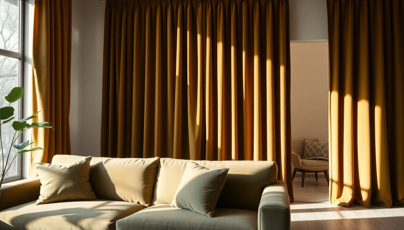 Gordijnen velours creëren een luxe sfeer in een stijlvolle woonkamer.