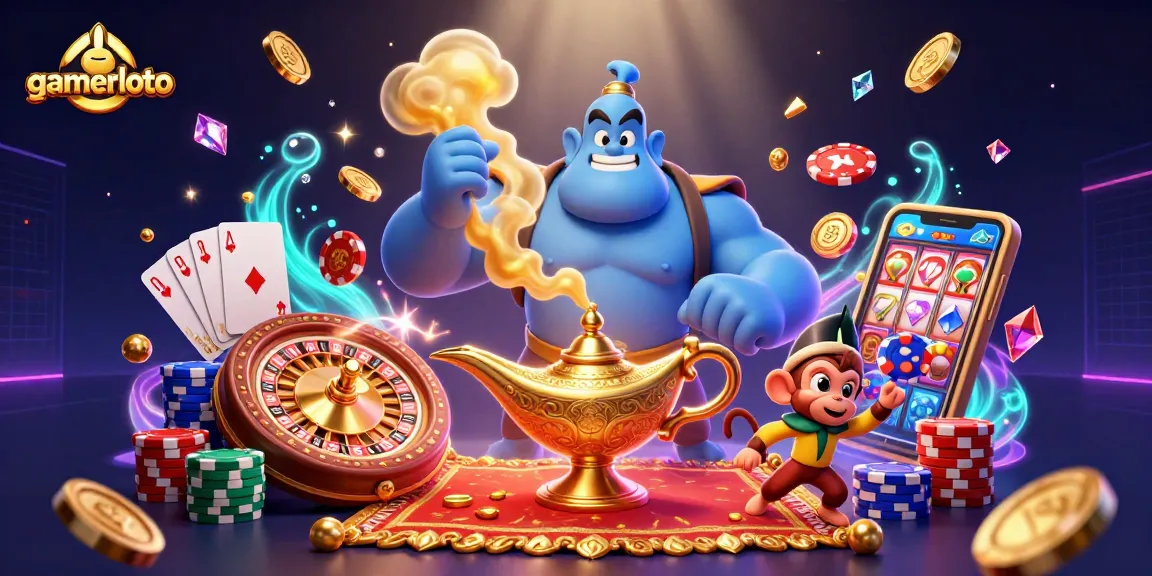 Experience the thrill of gamerloto with a magical casino scene featuring vibrant 3D characters.