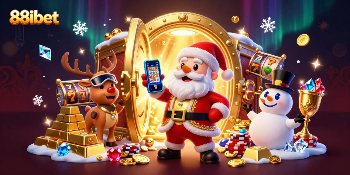 Spin and win with 88ibet's exciting jackpot slots featured in a festive casino scene.