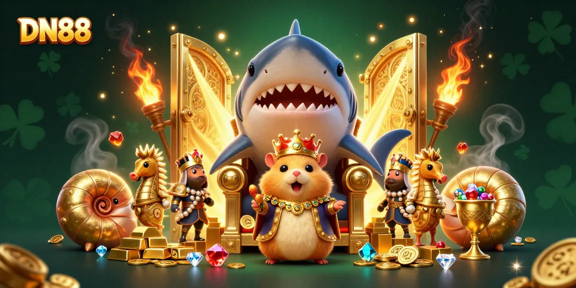Experience the excitement of DN88's online gaming with treasures and a royal hamster king.