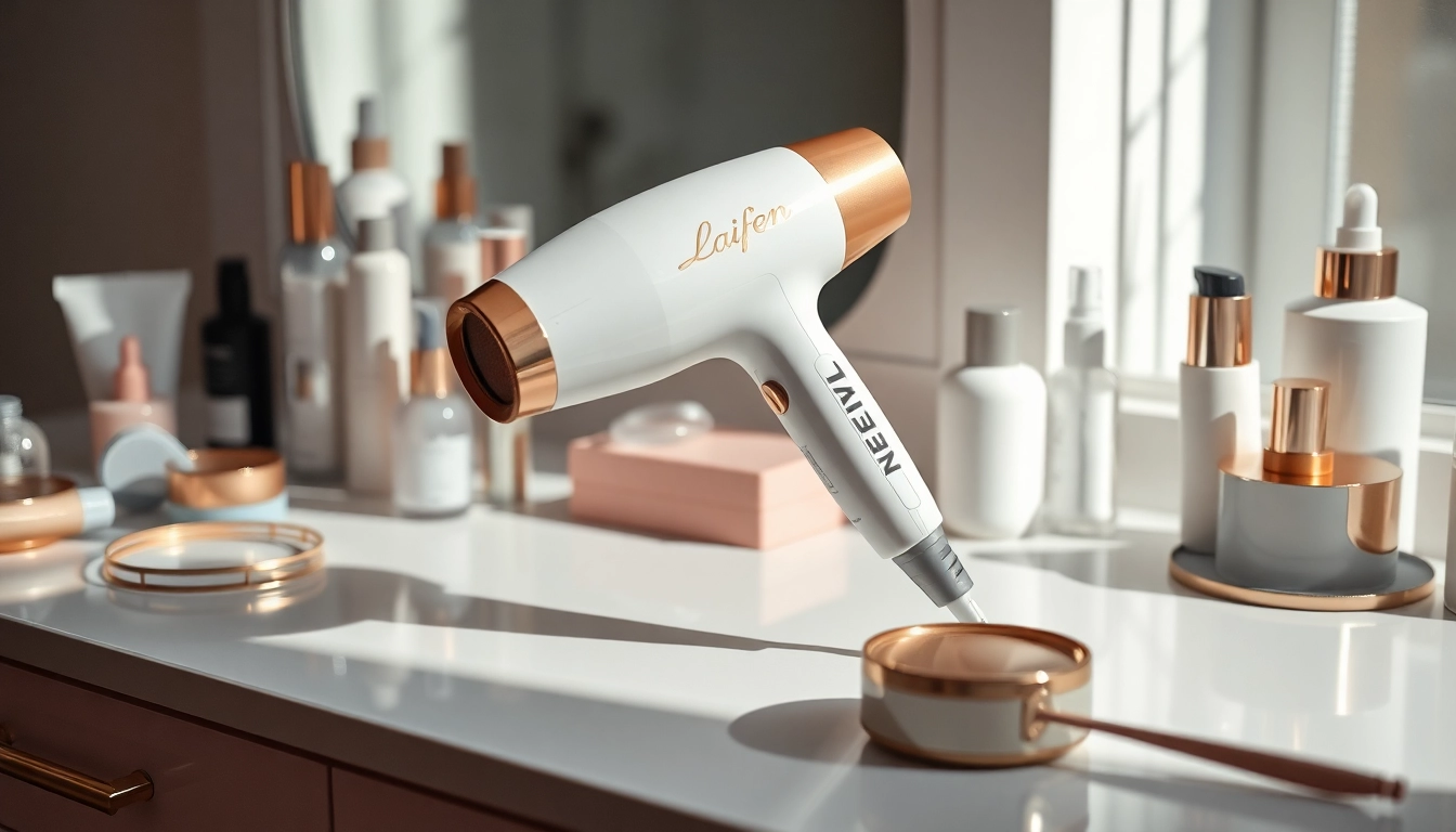 Enhance your hair routine with the stylish Laifen blow dryer showcased on a trendy vanity.